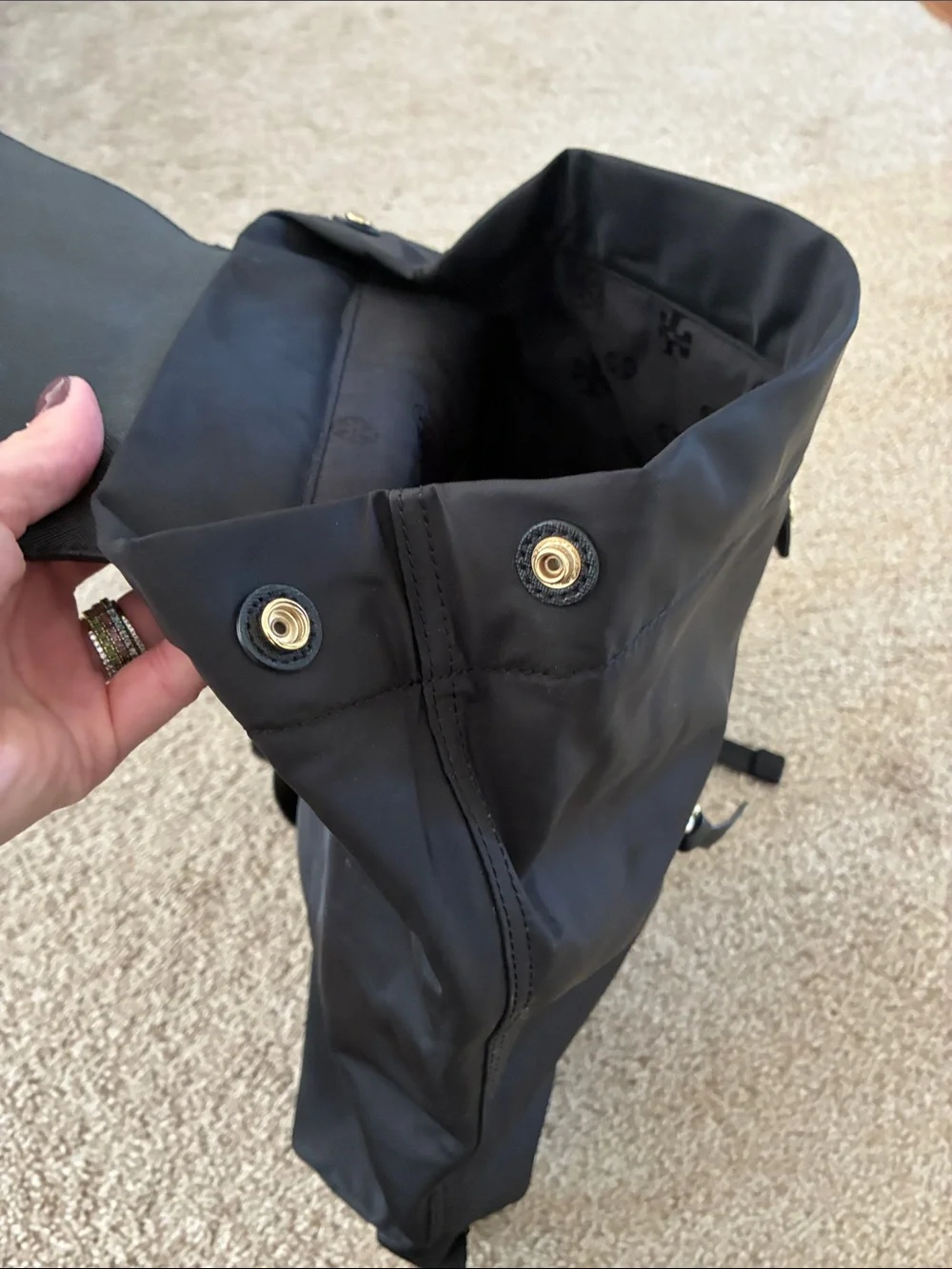 Tory Burch Black Nylon Logo Flap Backpack